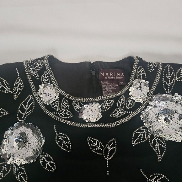 Marina By Marina Bresler Vintage Sequined & Beaded Scalloped Edge Blouse Medium - Picture 5 of 15